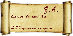Zinger Annamária névjegykártya